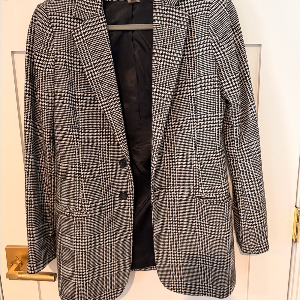 Current/Elliott Black and White Wool Plaid Boyfriend Blazer-size 1 (small/4)